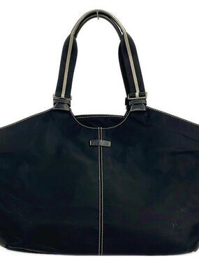 agnes b Black White Nylon Leather Shoulder Bag